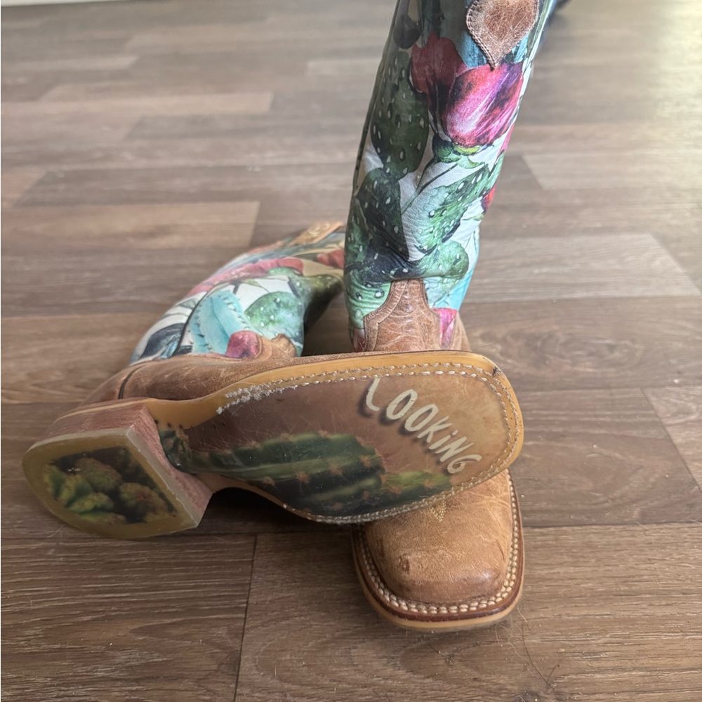 Colorful Cactus Print Tin Haul Cowboy Boots
